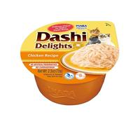 INABA Dashi Delights Gatos - Caldo Saludable de Pollo con Copos de Bonito - Alto Contenido en Proteínas - Ingredientes Naturales - Sin Conservantes ni Colorantes - 70 g (Paquete de 6)