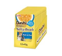 INABA Dashi Delights Silky Broth, Caldo para Gatos de Atún, Comida Húmeda Rica en Proteínas, Ingredientes Naturales, Snack Húmedo para Gatos, Sopa para Gatos, 12 Sobres x 40 g