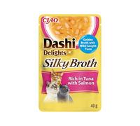 INABA Dashi Delights Silky Broth, Caldo para Gatos de Atún y Vieira, Comida Húmeda Rica en Proteínas, Ingredientes Naturales, Snack Húmedo para Gatos, Sopa para Gatos, 1 sobre x 40 g