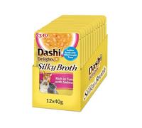 INABA Dashi Delights Silky Broth, Caldo para Gatos de Atún y Vieira, Comida Húmeda Rica en Proteínas, Ingredientes Naturales, Snack Húmedo para Gatos, Sopa para Gatos, 12 Sobres x 40 g