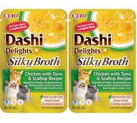INABA Dashi Delights Silky Broth, Comida Húmeda para Gatos con Pollo, Atún y Vieira, Caldo de Pescado, Rica en Proteínas, Ingredientes Naturales, Comida Complementaria, 1 sobre de 40 g (Paquete de 2)