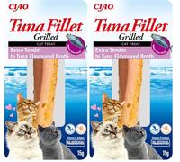 INABA Filete de Atún a la Plancha - Golosinas para Gatos con Filete de atún - Caldo aromatizado con gambas - Extra tiernas en Caldo aromatizado con atún - 12 filetes de 15g Cada uno (Paquete de 2)