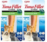 INABA Filete de Atún a la Plancha - Golosinas para Gatos con Filete de atún - Caldo aromatizado con gambas - en Caldo casero - 15g (Paquete de 2)