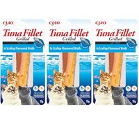 INABA Fillet Gatos - Filete Saludable a la Parrilla - Receta de Atún en Caldo de Vieira - Snack Rico en Antioxidantes - Sin Conservantes ni Colorantes - 15g (Paquete de 3)