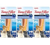 INABA Fillet Gatos - Filete Saludable - Receta de Atún en Caldo a la Parrilla - Snack Rico en Antioxidantes - Sin Conservantes ni Colorantes - 15g (Paquete de 3)