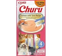 INABA - Snack para Gatos - Salmón y Atún - con extracto de atún, Vitamina E y té de Camelia - Textura Suave y Alto Contenido de Humedad - Disfrute Natural para Gatos