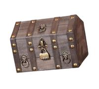 INACMWIH Baúl del tesoro pirata con cerradura de combinación de madera, creativo, decorativo, gris, 24 x 17 x 18 cm