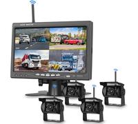 Inalámbrica Cámara de Marcha Atrás 4 Cámara Kit con 7 Pulgadas Monitor, Cámara Trasera Visión Nocturna, IP68 Impermeable, BSD, Imagen Flip, Asistencia Inversa, para Camión/Bus/Remolque/Camper/Caravana