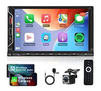Inalámbrica Carplay Radio de Coche 2 DIN con Android Auto Bluetooth Manos Libres Mirror Link 7 Pulgadas Pantalla Táctil Radio Coche con Bluetooth FM USB/TF/AUX/EQ Control del Volante Cámara Trasera