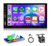 Inalámbrico Carplay Radio de Coche 2 Din con You-Tube Android Auto iOS/Android Mirror Link 7 Pulgadas Pantalla Táctil Radio Coche con Bluetooth FM Radio USB/AUX/EQ Controles del volante Cámara Trasera