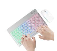 Inalámbrico iluminado con ratón - Juego y ratón recargables, retroiluminación LED de 7 colores, teclas silenciosas y conexión estable | Para PC, portátil, oficina, escuela, oficina doméstica