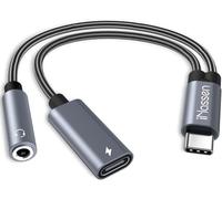 iNassen Adaptador y Carga para Auriculares USB C 2 en 1 - Adaptador USB C a Jack - Soporte de 60W D Compatible con iPhone, iPad, Samsung, Pixel, teléfono, auriculares, auriculares