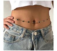 Inateannal Boho Esmeralda Cintura Cadena De Cristal Verde Del Vientre Bikini Playa Cintura Vientre Cadena De Oro Rhinestone Cintura Cuerpo Cadena Nightclub Joyería Para Mujeres Y Niñas Regalos