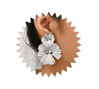 Inateannal Pendientes de hoja de loto exagerados Pendientes de gota de hoja redonda Pendientes de flor de metal grande de plata Pendientes de flor de declaración de metal Joyas para mujeres y niñas