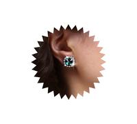 Inateannal Pendientes redondos de esmeralda vintage, aretes de esmeralda verde, aretes de plata con esmeralda y diamantes de imitación, aretes de cristal geométrico verde, joyería para mujeres y
