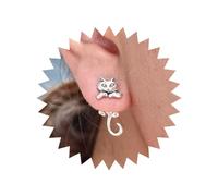 Inateannal Punk Gato Pendientes De Plata - Lindo Diseño Oreja Chaqueta - Gothic Stud Frente A La Espalda - Joyería Para Mujeres Y Niñas