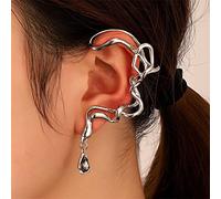 Inateannal Silver Ear Cuff Pendiente irregular Lágrima Cuelga Pendiente Punk Ear Wrap Crawler Pendiente Personalidad Clip de oreja no perforado Joyas para mujeres Niñas