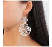 Inateannal Vintage Filigrana Disco Gota Pendientes De Plata Filigrana Círculo Cuelgan Pendientes De Gancho Gota Doble Círculo Redondo Hueco Filigrana Flor Pendientes Joyas Para Mujeres Y Niñas Regalos