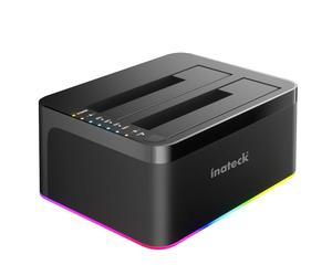 Inateck RGB USB 3.0 Docking Station con Puerto USB-C con Clonación Offline, para HDDs y SSDs de 2.5/3.5 Pulgadas, Docking Station Dual Bay de 2 x 20TB, Compatible con USAP, SA02003C