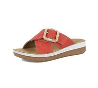 inblu Chanclas de mujer con cuña de 4 cm y hebilla cuadrada, bicolor y suela de piel auténtica acolchada, rojo, 39 EU, rojo, 39 EU