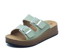 inblu Chanclas de mujer con doble banda con hebillas ajustables, plantilla de piel, sandalias de chanclas para mujer, Verdino, 38 EU