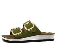 inblu Chanclas de mujer con doble banda y maxi hebillas doradas ajustables, plantilla de piel, sandalias de chanclas para mujer, Tundra, 36 EU