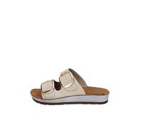 inblu Chanclas de mujer con doble banda y maxi hebillas doradas ajustables, plantilla de piel, sandalias de chanclas para mujer, hielo, 38 EU