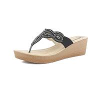 inblu Chanclas de mujer con purpurina con cuña y plataforma, plantilla de piel acolchada, zapatillas de mujer, Negro, 40 EU