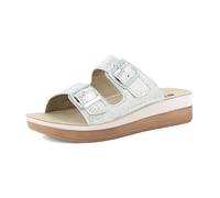 inblu Zapatillas de Mujer de Doble Banda Iridiscente con Hebillas, Plantilla de Piel auténtica y Suela Bicolor, de 35 a 41, Sandalias deslizantes, Color Blanco, 40 EU