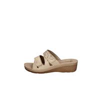 inblu Chanclas de mujer de doble banda con decoración geométrica, plantilla de piel auténtica, sandalias de chanclas para mujer, arena, 39 EU