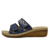 inblu Chanclas de mujer de doble banda con decoración geométrica, plantilla de piel auténtica, sandalias de chanclas para mujer, turquesa, 36 EU