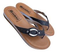 inblu Chanclas ligeras Solea Vegan zapatillas de verano casa playa plantilla suave y suela felsible, Negro Deco, 36 EU