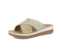 inblu Ciabatte Donna con Doppia Fascia Incrociata Fantasia A Piume Stilizzate E Suola Bicolore, Plantare In Pelle, Chanclas Mujer, Arena, 37 EU