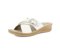 inblu Mujer Ciabatte Donna Con Doppia Fascia Incrociata E Preziosa Fibbia, Zeppa 3,5 cm, Plantare in Ecopelle, Blanco, 36 EU