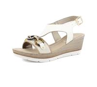 inblu Sandali Donna con Cinturino Regolabile, Catena, Zeppa 6,5cm, cuña Mujer, Color Blanco, 38 EU