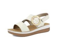 inblu Sandali Donna con Doppia Chiusura Strappo E Fibbia Tonda Dorata, Plantare In Pelle, Mujer, Hielo, 37 EU