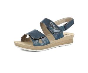 inblu Sandali Donna con Tripla Chiusura A Strappo Regolabile E Strass, Plantare In Vera Pelle, deslizantes Mujer, Turquesa, 38 EU