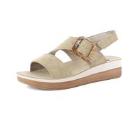 inblu Sandalias de Mujer con Hebilla y Cierre Ajustable con Velcro, Plantilla de Piel auténtica y Suela Bicolor, Tallas 35 a 41, Arena, 39 EU