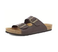 inblu Zapatillas para Hombre con Doble Banda y Hebillas Ajustables, Plantilla Acolchada de Cuero Genuino, de 40 a 46, Sandalias deslizantes, marrón, 42 EU
