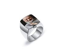 INBLUE Anillo Urna Cremación Personalizada Foto Anillo Texto Grabado Acero Inoxidable Cenizas Joyas Conmemorativo Recuerdo para Mujeres y Hombres con Herramienta de Embudo(Plata, Foto Color, Talla 20)
