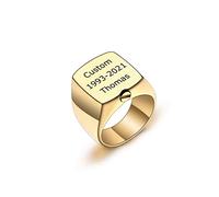 INBLUE Anillo Urna Cremación Personalizada Foto Anillo Texto Grabado Acero Inoxidable Cenizas Joyas Conmemorativo Recuerdo para Mujeres y Hombres con Herramienta de Embudo(Oro, Texto, Talla 27)