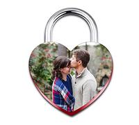 INBLUE Candado Personalizado en Forma de Corazón Grabado Imagen Foto Nombre Fecha para Pareja Novio Novia Puente de Amor Candado de Aleación con llave Relación Regalo de Amante(Color Rojo)