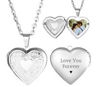 INBLUE Collar con Medallón Personalizado para Mujer Personalizada Foto Texto Corazón Collar Grabado Nombre de Acero Inoxidable de Corazón Colgante Collar Regalo Joyería para Esposa Hermana - C1