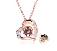 INBLUE Collar de Proyección Personalizado para Mujer Collar Personalizado con Imagen en el Interior, Colgante de Corazón de Plata/Oro rosa con Foto Regalo Conmemorativo para Mamá Esposa Novia - A4