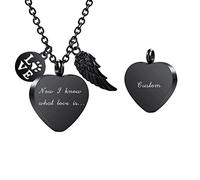 INBLUE Collar Urna Personalizado para Cenizas, Corazón de Acero Inoxidable Colgante, Grabado Foto Perro Gato Nombre, Cremación Joyería Mujeres Hombres con Juego de Embudo, Alas de Ángel