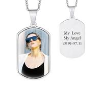 INBLUE Personalizada Foto Memorial Collar para Mujer Grabado Foto/Texto Plata de ley 925 Collar Rectángulo/Corazón Memoria Collares con Foto para Pérdida Seres Queridos (Rectángulo - Plata)