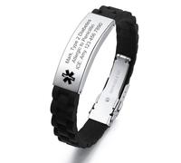 INBLUE Personalizada Médico Alerta Pulseras para Hombres Personalizada ID Pulseras Emergencia ID Ajustable Silicona Pulseras con Texto Grabado ID Pulseras para Ancianos - A1