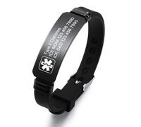 INBLUE Personalizada Médico Alerta Pulseras para Hombres Personalizada ID Pulseras Emergencia ID Ajustable Silicona Pulseras con Texto Grabado ID Pulseras para Ancianos - D1