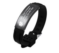 INBLUE Personalizada Médico Alerta Pulseras para Hombres Personalizada ID Pulseras Emergencia ID Ajustable Silicona Pulseras con Texto Grabado ID Pulseras para Ancianos - B2