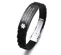 INBLUE Personalizada Médico Alerta Pulseras para Hombres Personalizada ID Pulseras Emergencia ID Ajustable Silicona Pulseras con Texto Grabado ID Pulseras para Ancianos - A2